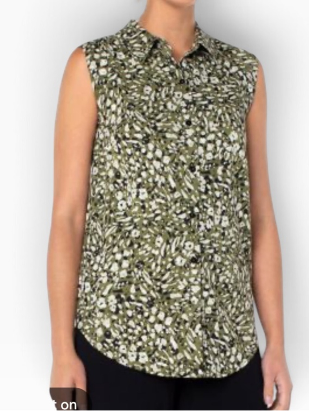 Liverpool Olive/Black/White Leopard Print Sleeveless Button Down Blouse XS